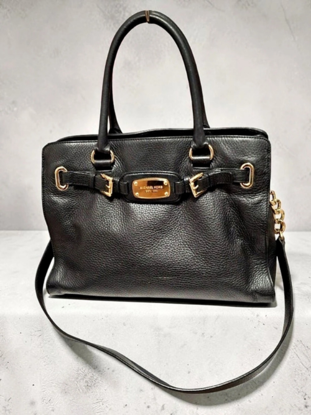 Michael Kors Hamilton Soft Large Satchel Black Leather Tote Bag